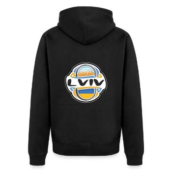 Lviv Ukraine Drapeau Badge Voyage Souvenir Timbre - Veste à capuche bio Premium Unisexe - noir - Dos - Nico (187cm)