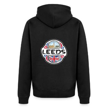 Leeds UK United Kingdom Flag Travel Souvenir Badge - Unisex Premium Organic Zip Hoodie - black - Back - Nico (187cm)