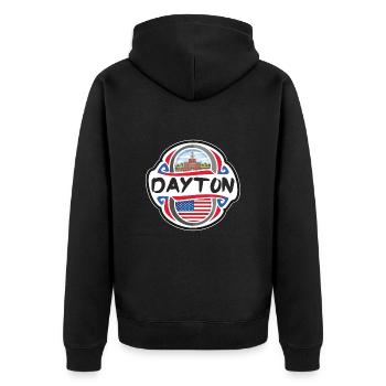 Dayton USA United States Flag Travel Souvenir Badg - Unisex Premium Organic Zip Hoodie - black - Back - Nico (187cm)