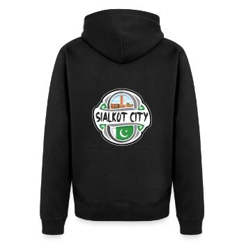 Sialkot Stadt Pakistan Flagge Reise Souvenir Abzeichen S - Unisex Premium Bio Zip Hoodie - Schwarz - Hinten - Nico (187cm)