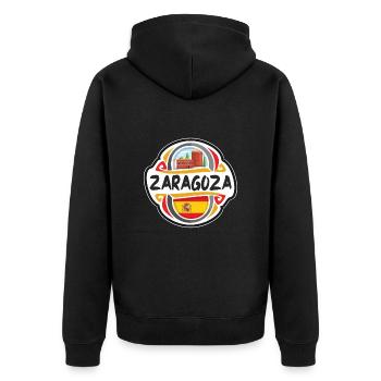 Zaragoza Spanien Flagge Abzeichen Reise Souvenir Briefmarke - Unisex Premium Bio Zip Hoodie - Schwarz - Hinten - Nico (187cm)