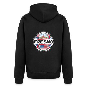 Fresno USA United States Flag Travel Souvenir Badg - Unisex Premium Organic Zip Hoodie - black - Back - Nico (187cm)