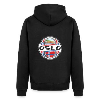 Oslo Norwegen Flagge Abzeichen Reise Souvenir Stempel - Unisex Premium Bio Zip Hoodie - Schwarz - Hinten - Nico (187cm)