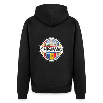 Chisinau Moldawien Flagge Abzeichen Reise Souvenir Stempel - Unisex Premium Bio Zip Hoodie - Schwarz - Hinten - Nico (187cm)
