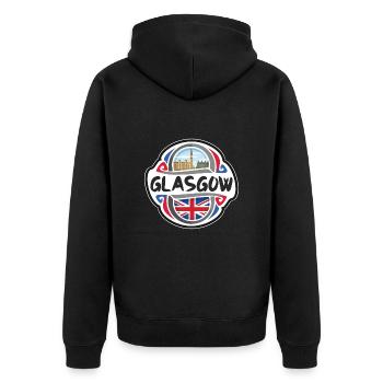 Glasgow UK United Kingdom Flag Travel Souvenir Bad - Unisex Premium Organic Zip Hoodie - black - Back - Nico (187cm)