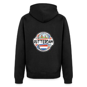 Rotterdam Netherlands Flag Travel Souvenir Badge S - Unisex Premium Organic Zip Hoodie - black - Back - Nico (187cm)