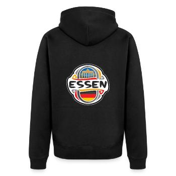 Essen Deutschland Flaggenabzeichen Reise Souvenir Briefmarke - Unisex Premium Bio Zip Hoodie - Schwarz - Hinten - Nico (187cm)