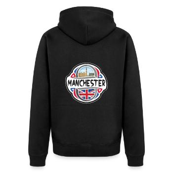 Manchester UK Vereinigtes Königreich Flagge Reisesouvenir - Unisex Premium Bio Zip Hoodie - Schwarz - Hinten - Nico (187cm)