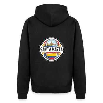 Santa Marta Kolumbien Flagge Reise Souvenir Abzeichen St - Unisex Premium Bio Zip Hoodie - Schwarz - Hinten - Nico (187cm)