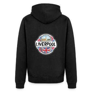 Liverpool UK Vereinigtes Königreich Flagge Reisesouvenir B - Unisex Premium Bio Zip Hoodie - Schwarz - Hinten - Nico (187cm)