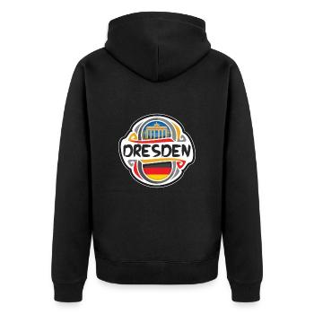 Dresde Allemagne Drapeau Badge Voyage Souvenir Timbre - Veste à capuche bio Premium Unisexe - noir - Dos - Nico (187cm)
