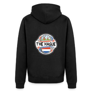 The Hague Netherlands Flag Travel Souvenir Badge S - Unisex Premium Organic Zip Hoodie - black - Back - Nico (187cm)