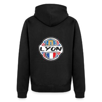 Lyon Frankreich Flagge Abzeichen Reise Souvenir Stempel - Unisex Premium Bio Zip Hoodie - Schwarz - Hinten - Nico (187cm)
