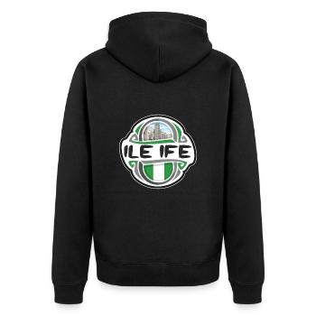 Ile Ife Nigeria Flagge Abzeichen Reise Souvenir Stempel - Unisex Premium Bio Zip Hoodie - Schwarz - Hinten - Nico (187cm)