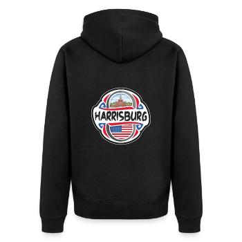 Harrisburg USA Flagge Reisesouvenir - Unisex Premium Bio Zip Hoodie - Schwarz - Hinten - Nico (187cm)