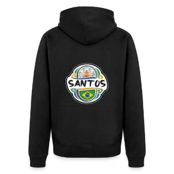 Santos Brazil Flag Badge Travel Souvenir Stamp - Unisex Premium Organic Zip Hoodie - black - Back - Nico (187cm)