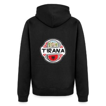 Tirana Albanie Drapeau Badge Voyage Souvenir Timbre - Veste à capuche bio Premium Unisexe - noir - Dos - Nico (187cm)