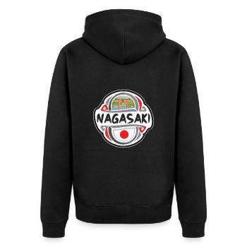 Nagasaki Japan Flagge Abzeichen Reise Souvenir Briefmarke - Unisex Premium Bio Zip Hoodie - Schwarz - Hinten - Nico (187cm)