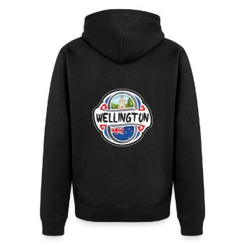Wellington Drapeau de nouvelle-Zélande Badge souvenir de voyage - Veste à capuche bio Premium Unisexe - noir - Dos - Nico (187cm)