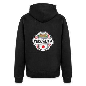 Yokosuka Japan Flagge Abzeichen Reise Souvenir Stempel - Unisex Premium Bio Zip Hoodie - Schwarz - Hinten - Nico (187cm)
