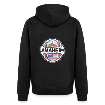 Anaheim USA Vereinigte Staaten Flagge Reise Souvenir Bad - Unisex Premium Bio Zip Hoodie - Schwarz - Hinten - Nico (187cm)