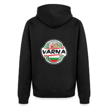 Varna Bulgarien Flagge Abzeichen Reise Souvenir Stempel - Unisex Premium Bio Zip Hoodie - Schwarz - Hinten - Nico (187cm)