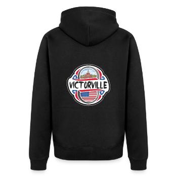 Victorville USA Flagge Reisesouvenir - Unisex Premium Bio Zip Hoodie - Schwarz - Hinten - Nico (187cm)
