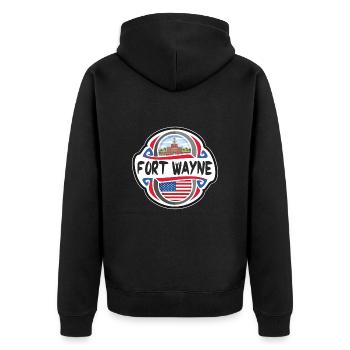 Fort Wayne USA Vereinigte Staaten Flagge Reisesouvenir - Unisex Premium Bio Zip Hoodie - Schwarz - Hinten - Nico (187cm)