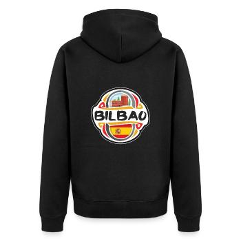 Bilbao Spanien Flagge Abzeichen Reise Souvenir Stempel - Unisex Premium Bio Zip Hoodie - Schwarz - Hinten - Nico (187cm)