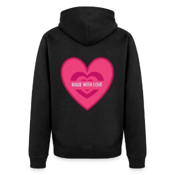 I love clothes / Made with love - Unisex Premium Organic Zip Hoodie - black - Back - Nico (187cm)