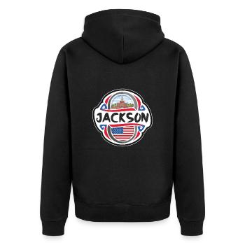 Jackson USA United States Flag Travel Souvenir Bad - Unisex Premium Organic Zip Hoodie - black - Back - Nico (187cm)
