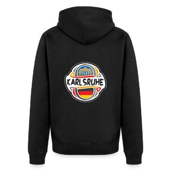 Karlsruhe Deutschland Flaggenabzeichen Reise Souvenir Stempel - Unisex Premium Bio Zip Hoodie - Schwarz - Hinten - Nico (187cm)
