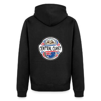 Central Coast Australia Flag Travel Souvenir Badge - Unisex Premium Organic Zip Hoodie - black - Back - Nico (187cm)