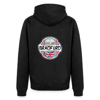 Bradford UK Vereinigtes Königreich Flagge Reise Souvenir Ba - Unisex Premium Bio Zip Hoodie - Schwarz - Hinten - Nico (187cm)