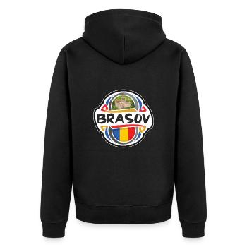 Brasov Romania Flag Badge Travel Souvenir Stamp - Unisex Premium Organic Zip Hoodie - black - Back - Nico (187cm)