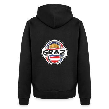 Graz Austria Flag Badge Travel Souvenir Stamp - Unisex Premium Organic Zip Hoodie - black - Back - Nico (187cm)
