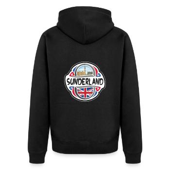 Sunderland UK Vereinigtes Königreich Flagge Reisesouvenir - Unisex Premium Bio Zip Hoodie - Schwarz - Hinten - Nico (187cm)