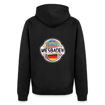 Wiesbaden Deutschland Flaggenabzeichen Reise Souvenir Stamp - Unisex Premium Bio Zip Hoodie - Schwarz - Hinten - Nico (187cm)