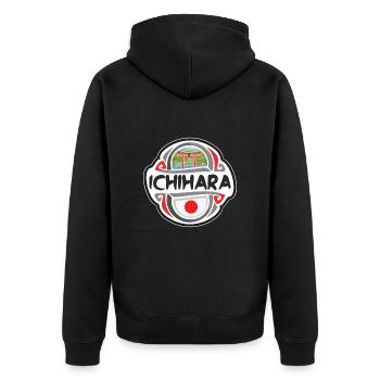 Ichihara Japan Flagge Abzeichen Reise Souvenir Stempel - Unisex Premium Bio Zip Hoodie - Schwarz - Hinten - Nico (187cm)