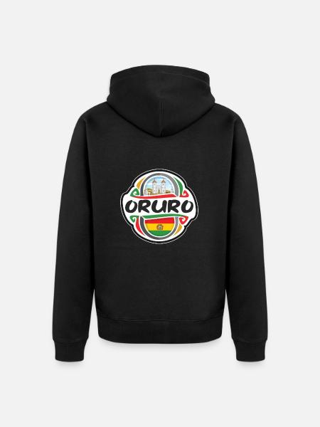 Oruro Bolivia Flag Badge Travel Souvenir Stamp - Unisex Premium Organic Zip Hoodie - black