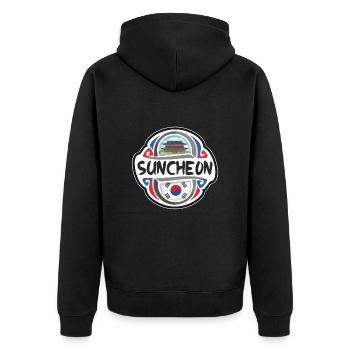 Suncheon Südkorea Flagge Reise Souvenir Abzeichen St - Unisex Premium Bio Zip Hoodie - Schwarz - Hinten - Nico (187cm)