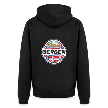 Bergen Norway Flag Badge Travel Souvenir Stamp - Unisex Premium Organic Zip Hoodie - black - Back - Nico (187cm)