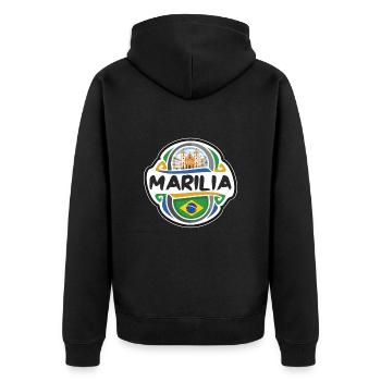 Marilia Brésil Drapeau Badge Voyage Souvenir Timbre - Veste à capuche bio Premium Unisexe - noir - Dos - Nico (187cm)