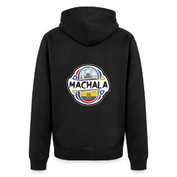 Machala Ecuador Flagge Abzeichen Reise Souvenir Stempel - Unisex Premium Bio Zip Hoodie - Schwarz - Hinten - Nico (187cm)