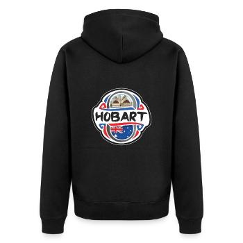 Hobart Australia Flag Badge Travel Souvenir Stamp - Unisex Premium Organic Zip Hoodie - black - Back - Nico (187cm)