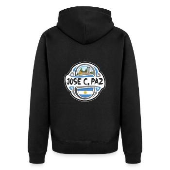 Jose C. Paz Argentina Flag Travel Souvenir Badge S - Unisex Premium Organic Zip Hoodie - black - Back - Nico (187cm)