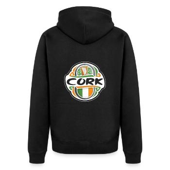 Cork Ireland Flag Badge Travel Souvenir Stamp - Unisex Premium Organic Zip Hoodie - black - Back - Nico (187cm)