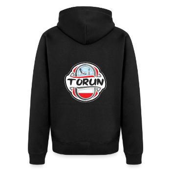 Torun Poland Flag Badge Travel Souvenir Stamp - Unisex Premium Organic Zip Hoodie - black - Back - Nico (187cm)