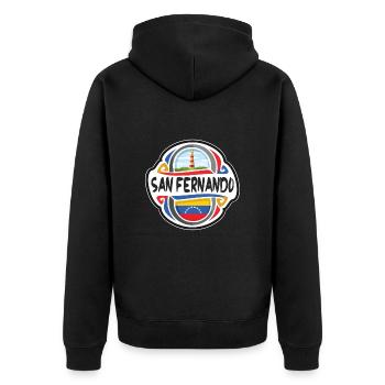 San Fernando Venezuela Flagge Reise Souvenir Abzeichen - Unisex Premium Bio Zip Hoodie - Schwarz - Hinten - Nico (187cm)