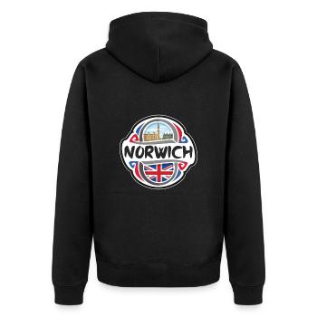 Norwich UK United Kingdom Flag Travel Souvenir Bad - Unisex Premium Organic Zip Hoodie - black - Back - Nico (187cm)